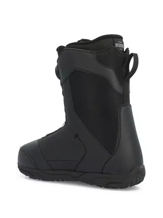 Ride Rook Snowboard Boot 2025 - Black snowboard boots with a textured pattern on the side and a white logo on the back heel.