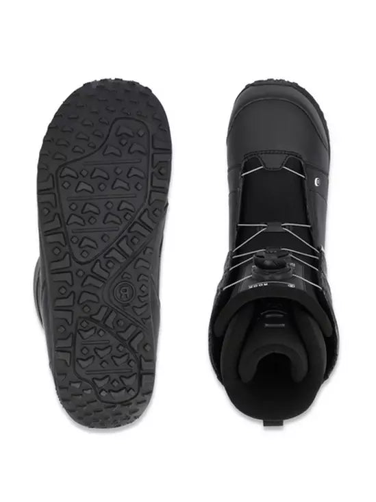 Ride Rook Snowboard Boot 2025 - Black snowboard boot with a textured rubber sole and white laces.