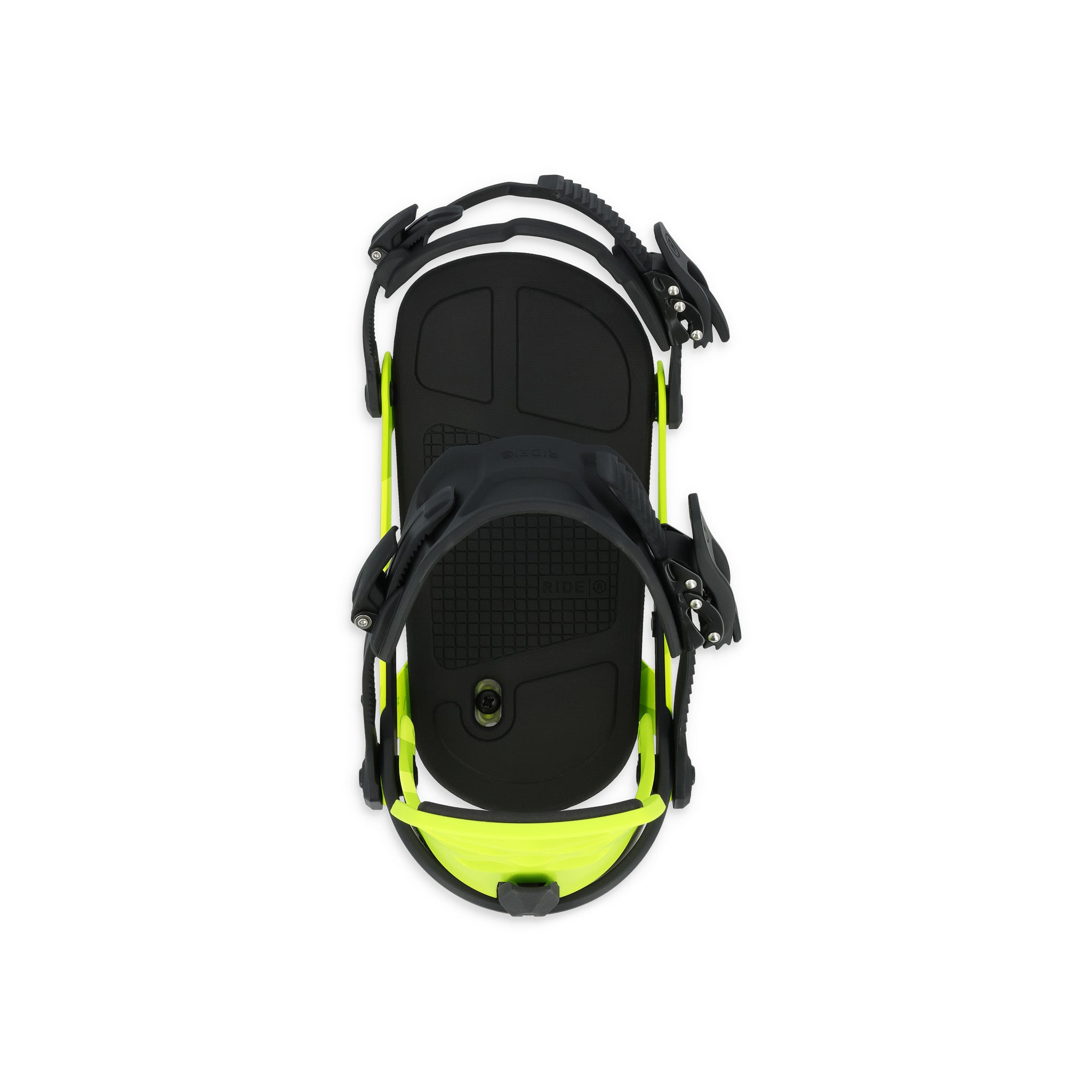 Ride A-4 Snowboard Binding 2025 - Black snowboard binding with silver screws and black straps.