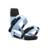 Ride A-6 Snowboard Bindings 2025 - Light blue bindings with black buckles and straps.