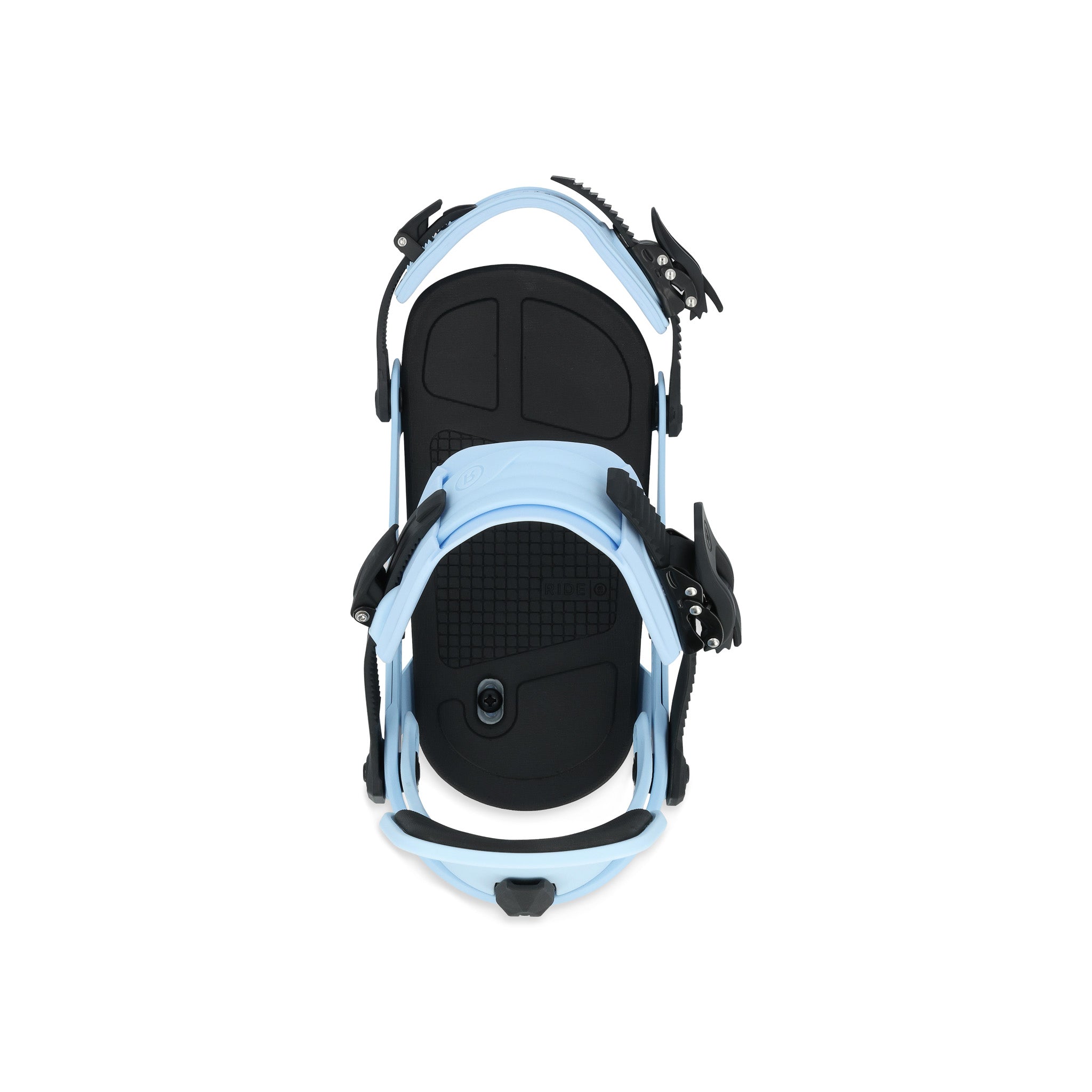 Ride A-6 Snowboard Bindings 2025 - Black bindings with silver screws and buckles on a white background.