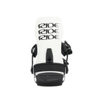 Ride A-6 Snowboard Bindings 2025 - White bindings with black straps and buckles.