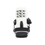 Ride A-6 Snowboard Bindings 2025 - White bindings with black straps and buckles.