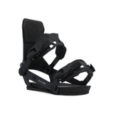 Ride A-8 Snowboard Bindings 2025 - Black snowboard bindings with a rectangular logo on top of the left binding.