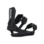 Ride A-8 Snowboard Bindings 2025 - Black bindings with silver screws and buckles.