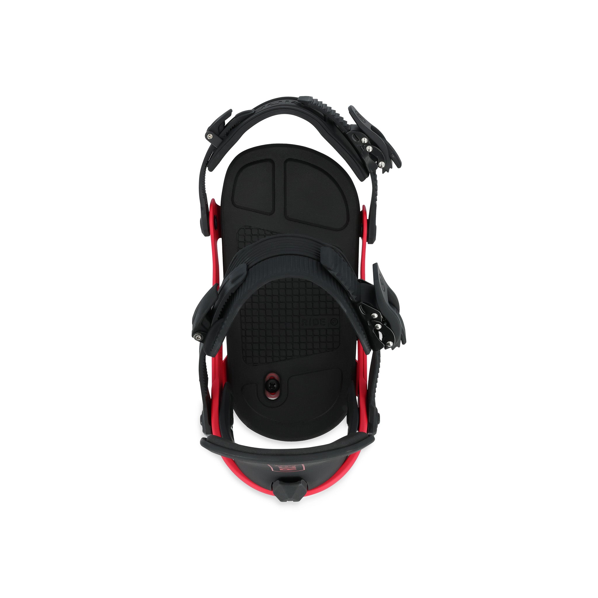 Ride Women's AL-6 Snowboard Binding - Black binding with red accents and silver screws on a white background.