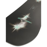 Ride Algorhythm Snowboard 2025 - Black snowboard with a white logo and green lettering on top of it.