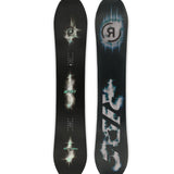Ride Algorhythm Snowboard 2025 - Black snowboard with white and blue abstract design on top sheet.