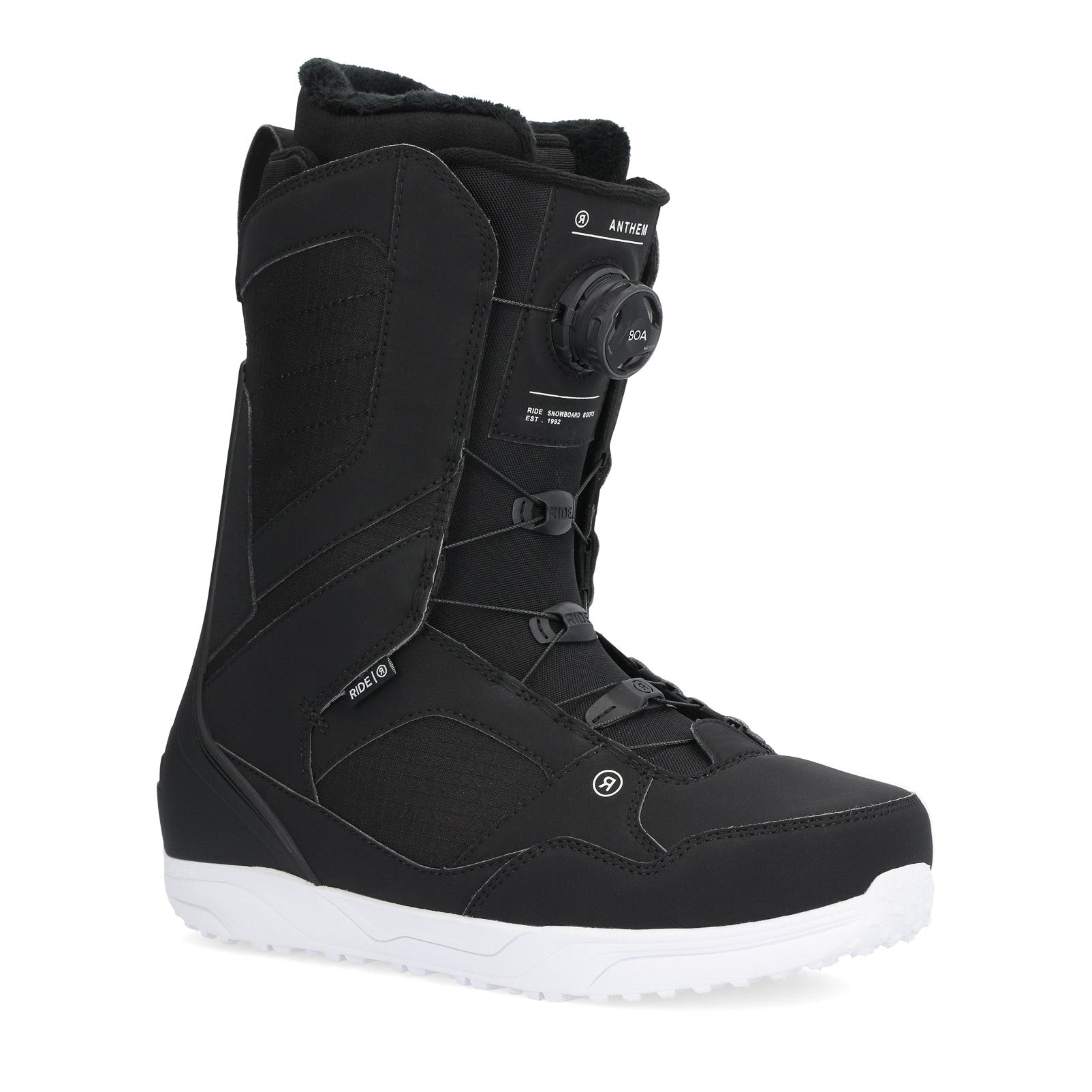 Ride Anthem Snowboard Boot 2025 - Black snowboard boots with white accents and a black strap on top.