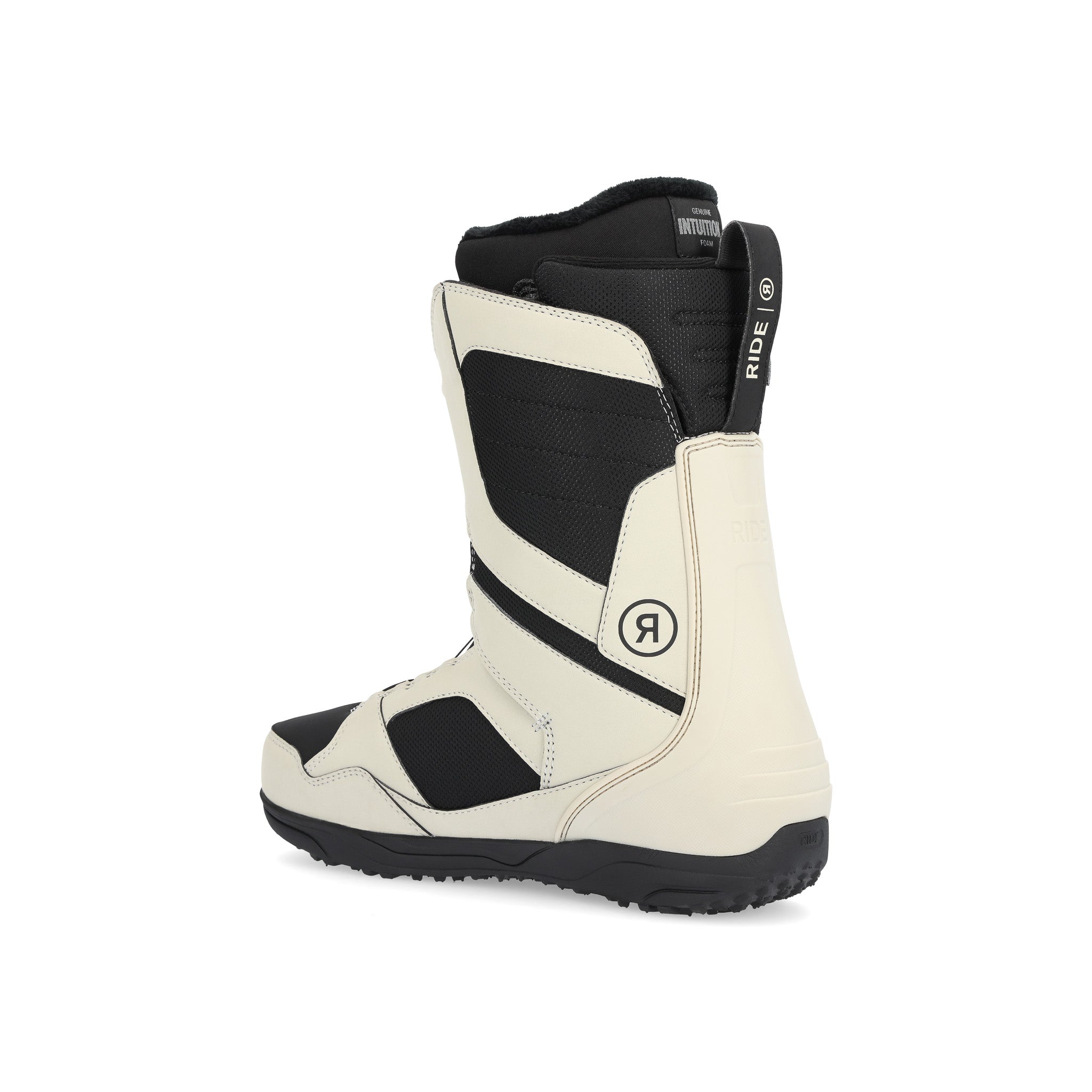 Ride Anthem Snowboard Boot 2025 - A black snowboard boot with a white logo on the side and a strap that goes across the top of the foot.