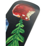 Ride Burnout Snowboard 2025 - A snowboard with a black base and white, abstract geometric shapes on top.