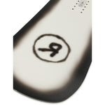 Ride Burnout Snowboard 2025 - A white snowboard with a black logo in the center of the board.