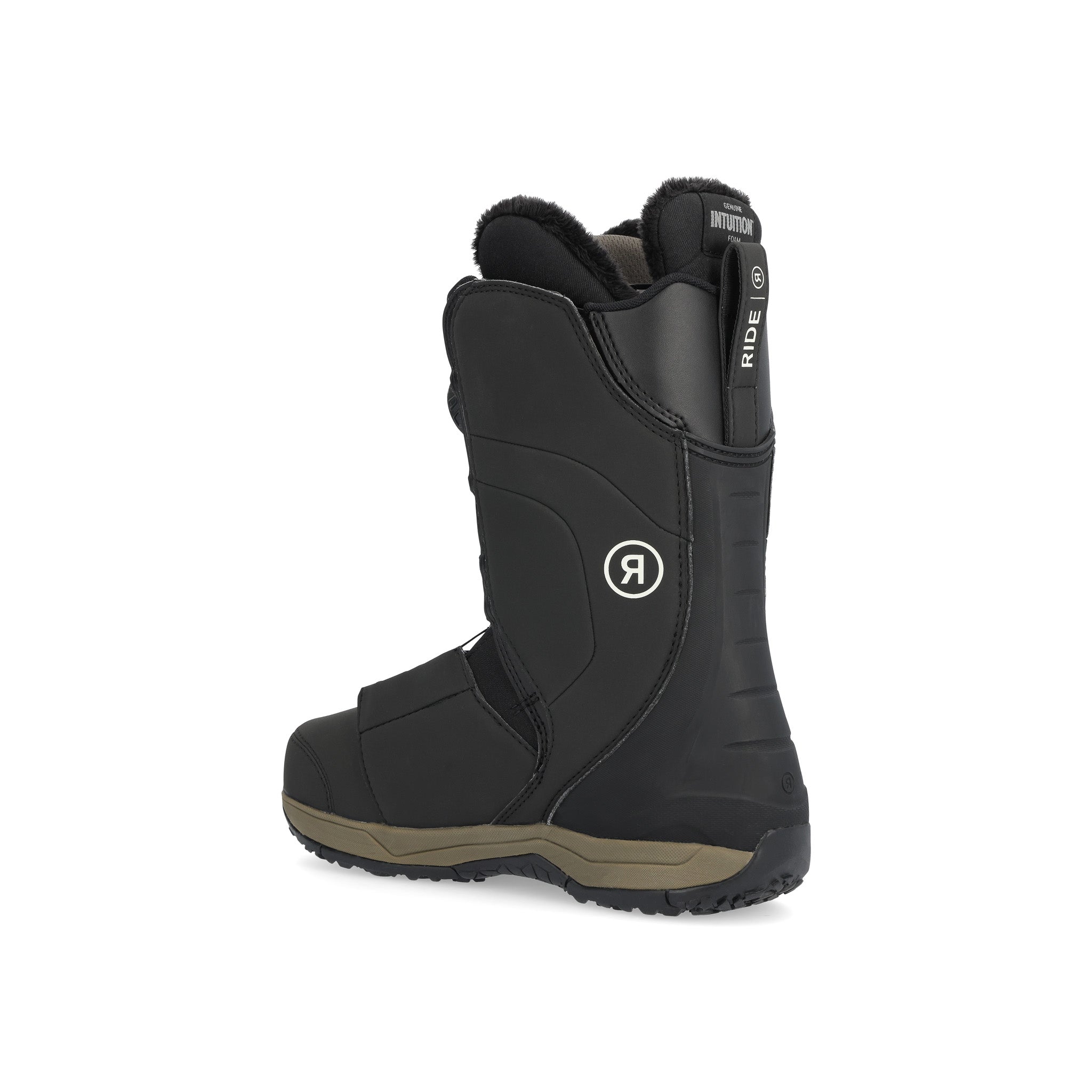 Ride Women's Cadence Snowboard Boot 2025 - Black snowboard boot with a white logo on the side and black laces.
