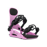 Ride Women's CL-4 Snowboard Binding 2025 - A pink snowboard binding with black buckles and straps, featuring a distinctive logo on the top of the boot.