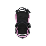 Ride Women's CL-4 Snowboard Binding - A black and pink snowboard binding with a textured footbed, featuring a pink strap on the right side.