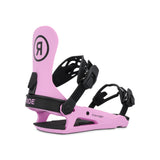 Ride Women's CL-4 Snowboard Binding 2025 - A pink snowboard binding with a black logo on top and black buckles.