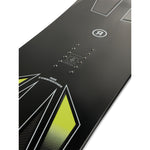 Ride Commissioner Snowboard 2025 - A black snowboard with a yellow diamond pattern on its bottom edge.
