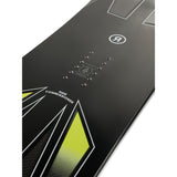 Ride Commissioner Snowboard 2025 - A black snowboard with a yellow diamond pattern on its bottom edge.