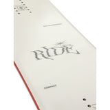 Ride Women's Compact Snowboard 2025 - A white snowboard with a red stripe along its edge, featuring the word "RIDE" in gray letters at the center.