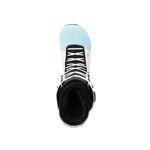 Ride Fuse Snowboard Boots 2025 - A pair of snowboard boots with a predominantly black upper and white laces, featuring a light blue toe cap.