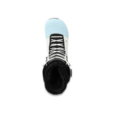 Ride Fuse Snowboard Boots 2025 - A pair of snowboard boots with a predominantly black upper and white laces, featuring a light blue toe cap.