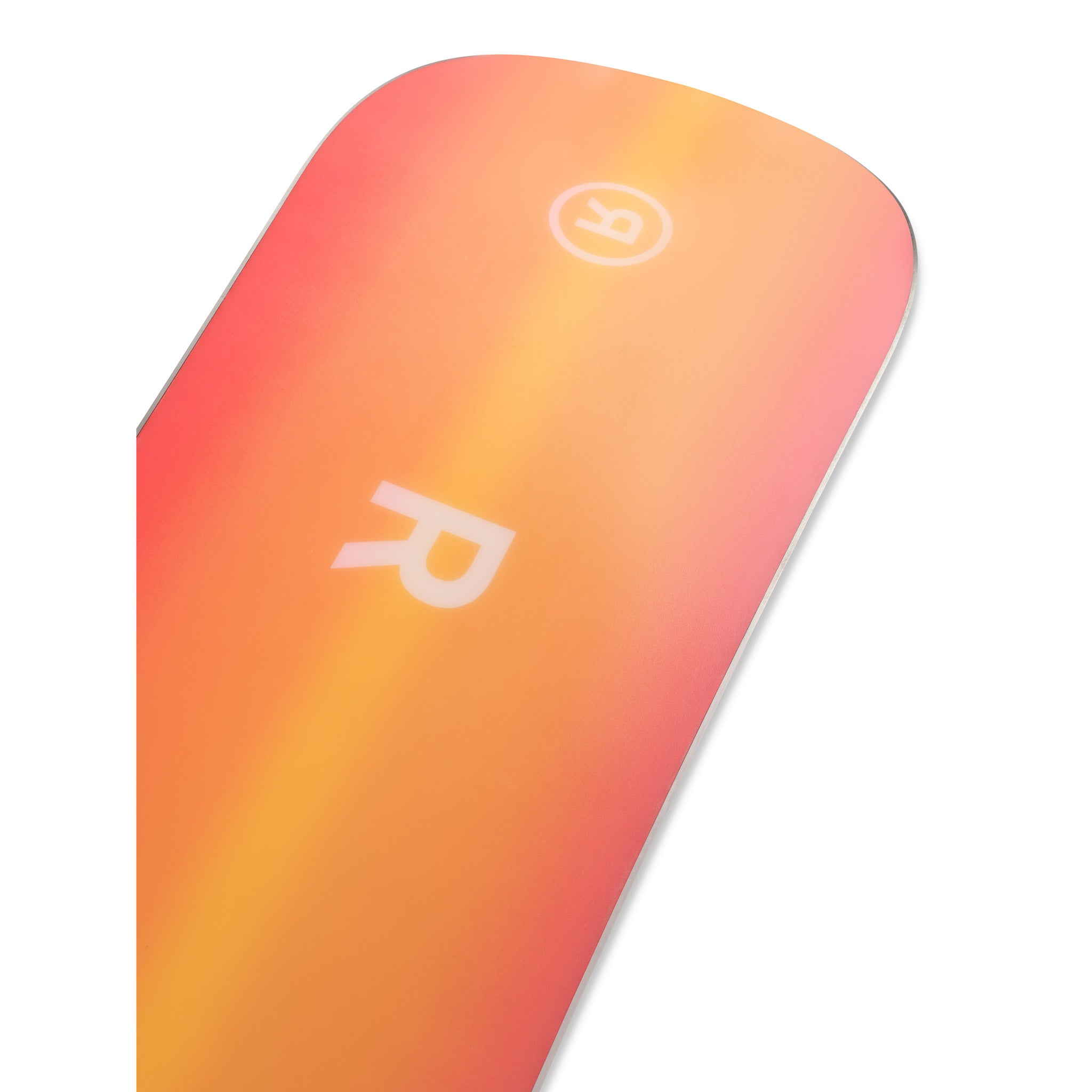 Ride Women's Heartbreaker Snowboard 2025 - A snowboard with a pink and white ombre design, featuring a heart-shaped logo on the top sheet.