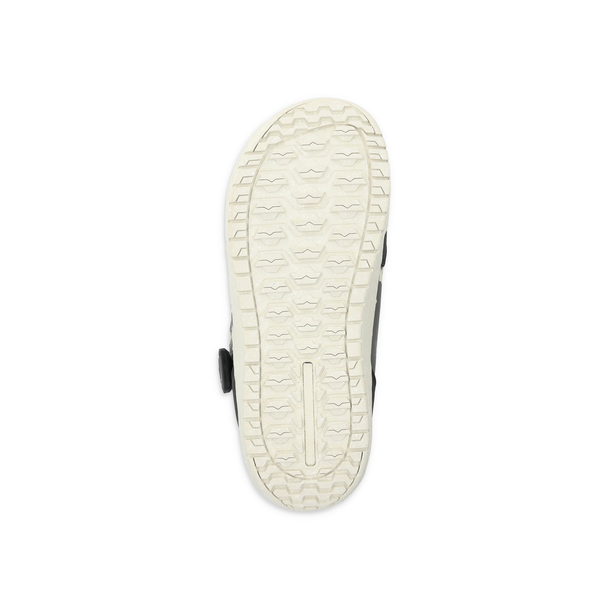 Ride Women's Hera Snowboard Boot 2025 - A black snowboard boot with a white sole and heel strap, viewed from the bottom.