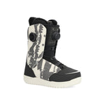 Ride Women's Hera Snowboard Boot 2025 - A black snowboard boot with a white and grey abstract pattern on the side, featuring a round BOA dial on the top.