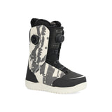 Ride Women's Hera Snowboard Boot 2025 - A black snowboard boot with a white and grey abstract pattern on the side, featuring a round BOA dial on the top.
