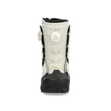 Ride Women's Hera Pro Snowboard Boot 2025 - A cream-colored snowboard boot with a black sole and white laces, viewed from the back.