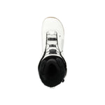 Ride Jackson Snowboard Boot 2025 - A white snowboard boot with a black strap and buckle on top, featuring a fuzzy black toe cap.