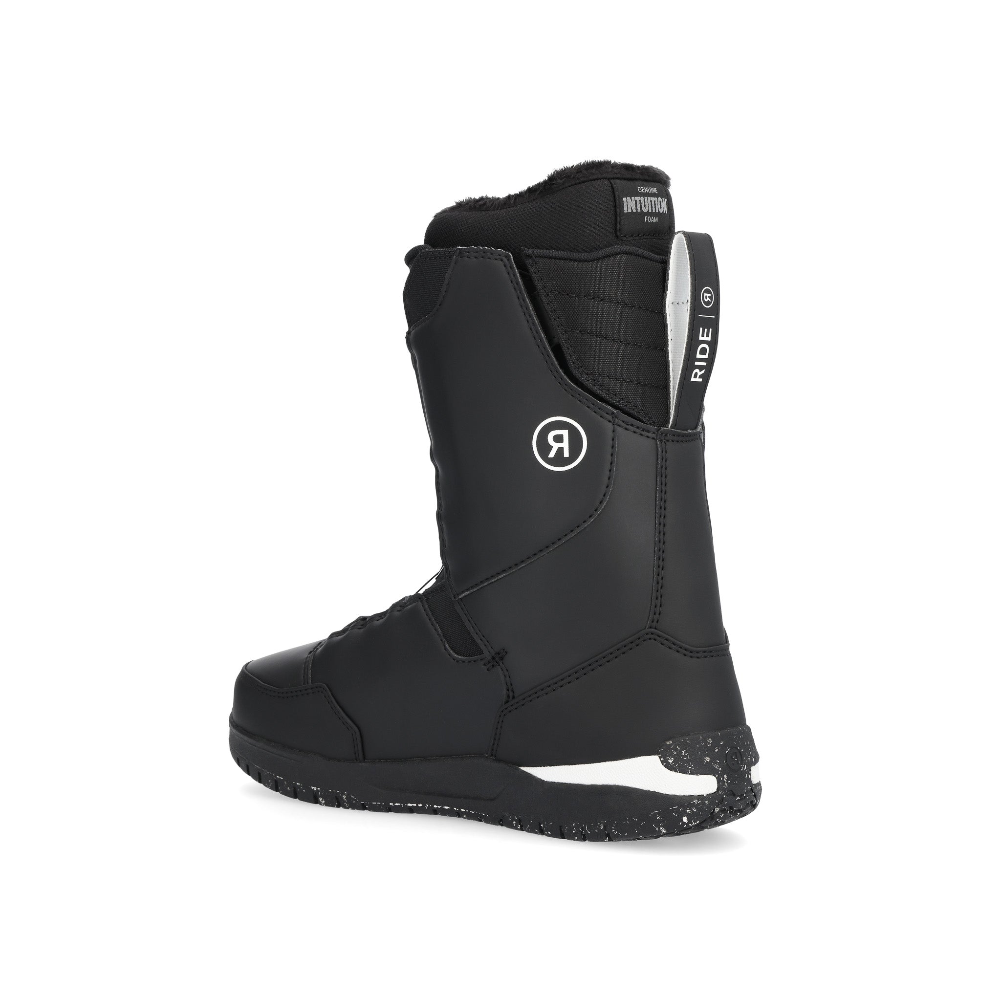 Ride Lasso Snowboard Boot 2025 - Black snowboard boots with white logo on side and black laces.