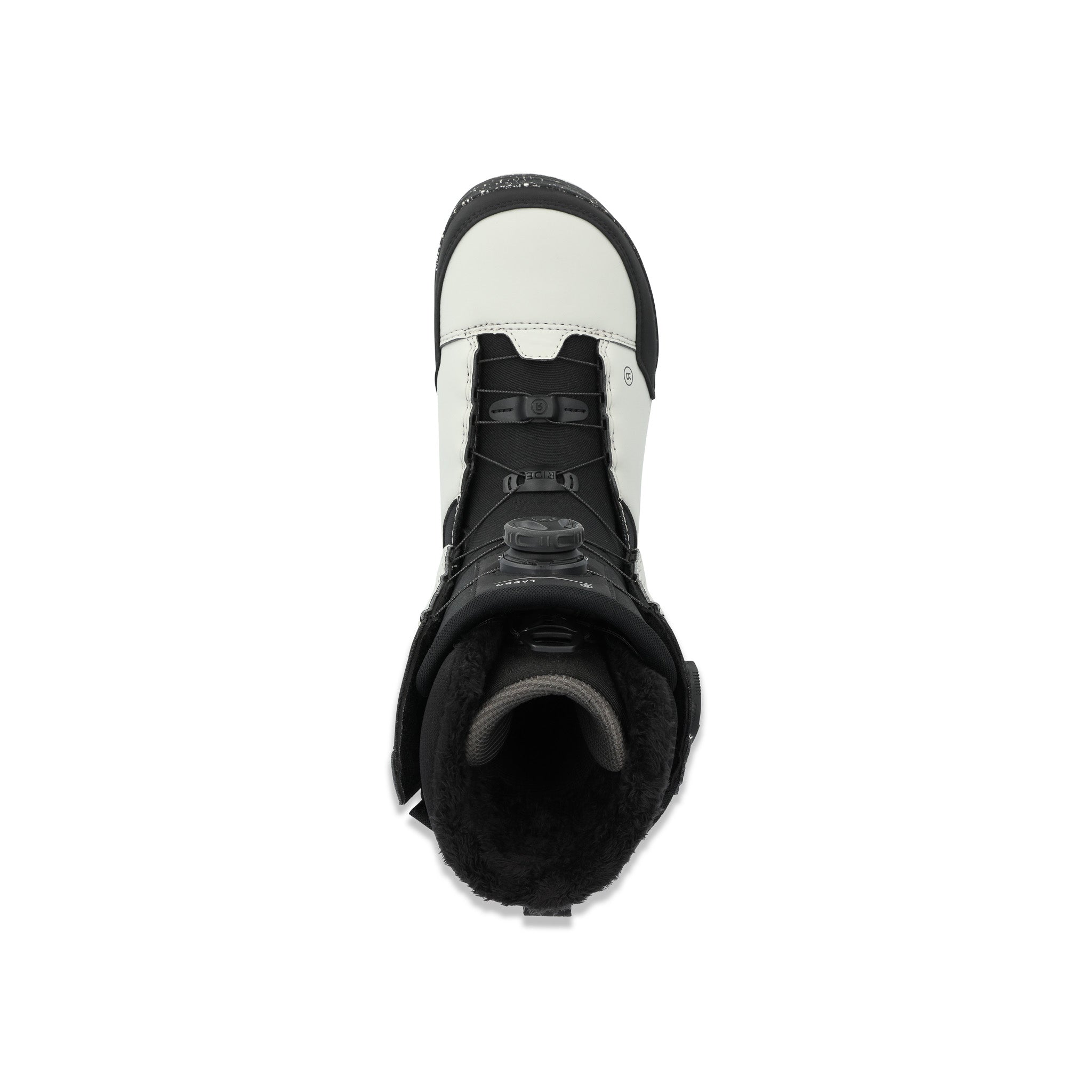 Ride Lasso Snowboard Boot 2025 - Black snowboard boot with a white logo on the side and silver buckles.