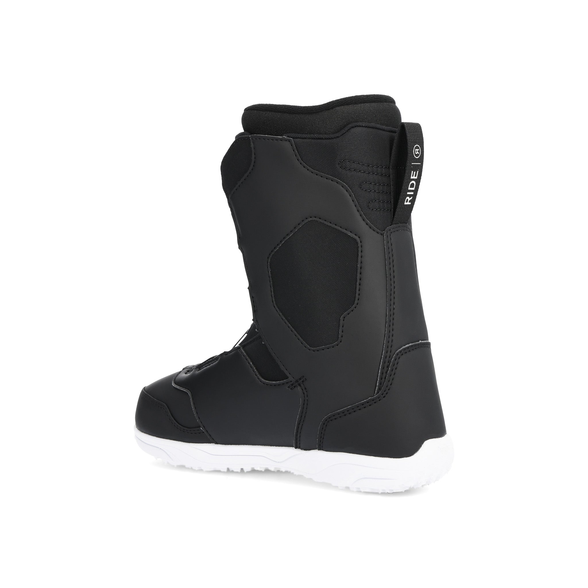 Ride Junior's Lasso Snowboard Boot 2025 - Black snowboard boot with a textured pattern on the toe and heel areas.