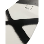 Ride Junior's Lowride Snowboard 2025 - A black snowboard with a white base and abstract design, featuring a dark gray stripe at the top.