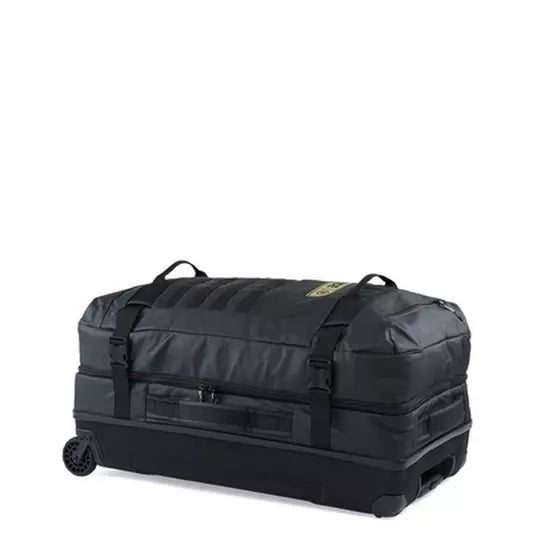 Ride Luggage Roller Snowboard Bag 2025 - Black roller bag with a snowboard graphic on top and black wheels at the bottom.