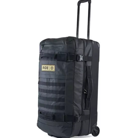 Ride Luggage Roller Snowboard Bag 2025 - Black roller bag with a handle and wheels, featuring a zippered pocket on top.