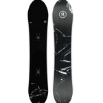 Ride Women's Magic Stick Snowboard 2025 - Black snowboard with white logo and text on top, black bindings, and a glossy finish.