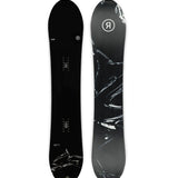 Ride Women's Magic Stick Snowboard 2025 - Black snowboard with white logo and text on top, black bindings, and a glossy finish.