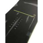 Ride Manic Snowboard 2025 - A black snowboard with a green stripe and white lettering on top.