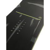 Ride Manic Snowboard 2025 - A black snowboard with a green stripe and white lettering on top.