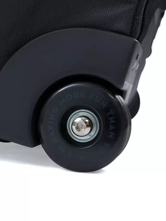 Ride The Perfect Snowboard Bag 2025 - A black snowboard bag with a white logo on the side and a handle at the top.