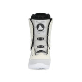 Ride Women's Sage Snowboard Boot 2025 - A white snowboard boot with a black strap and laces, featuring a circular logo on the side.