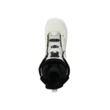 Ride Women's Sage Snowboard Boot 2025 - A white snowboard boot with a black strap and buckle on the side, featuring a textured pattern on the toe cap.