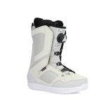 Ride Women's Sage Snowboard Boot 2025 - A white snowboard boot with a black strap and laces, featuring a mesh panel on the side.