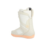 Ride Women's Sage Snowboard Boot 2025 - A white snowboard boot with a black strap and a peach-colored sole.