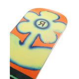 Ride Women's Saturday Snowboard 2025 - A snowboard with a yellow and blue flower design on an orange background.