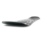 Ride Smokescreen Snowboard 2025 - A black snowboard with a white squiggly line design on top, featuring a logo in the center and a small circular sticker near the tail.