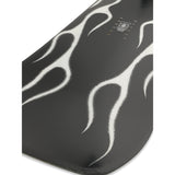 Ride Smokescreen Snowboard 2025 - A black snowboard with white flames and a logo on top.