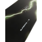 Ride Superpig Snowboard 2025 - A black snowboard with a green lightning bolt design on its top surface.